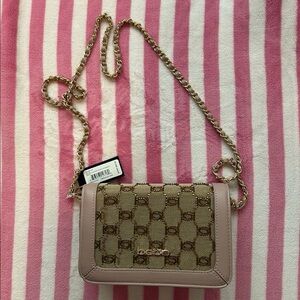 bebe Pink and Tan Crossbody Bag